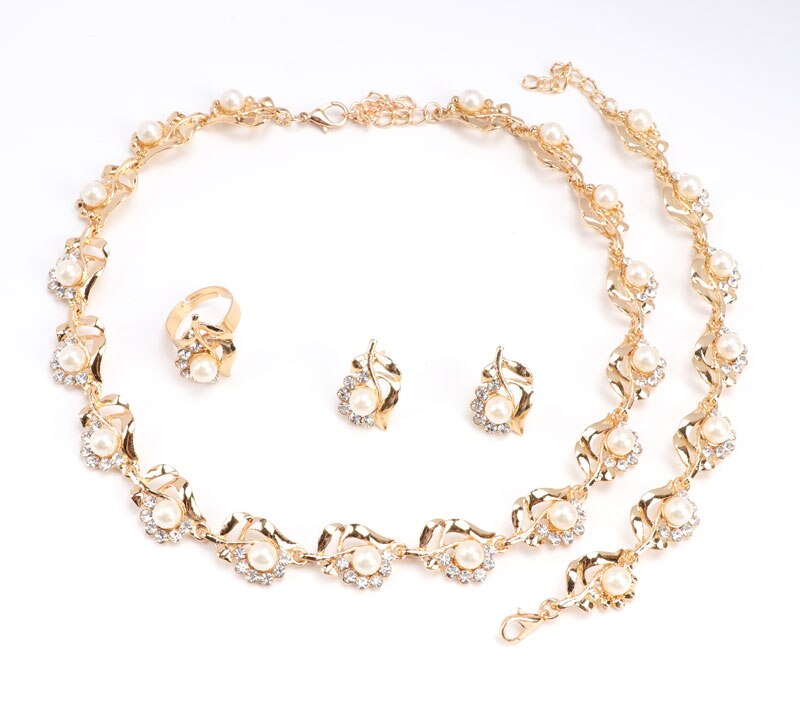 Conjuntos de joyería de bisutería de perlas simuladas de , conjuntos de joyería de cristal de cuentas africanas de boda nigeriana chapada en oro/plata: gold