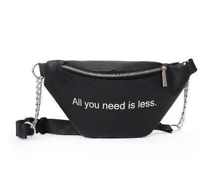 Riñonera con cadena de para mujer, bolso de cintura de cuero PU, para el pecho: A02black