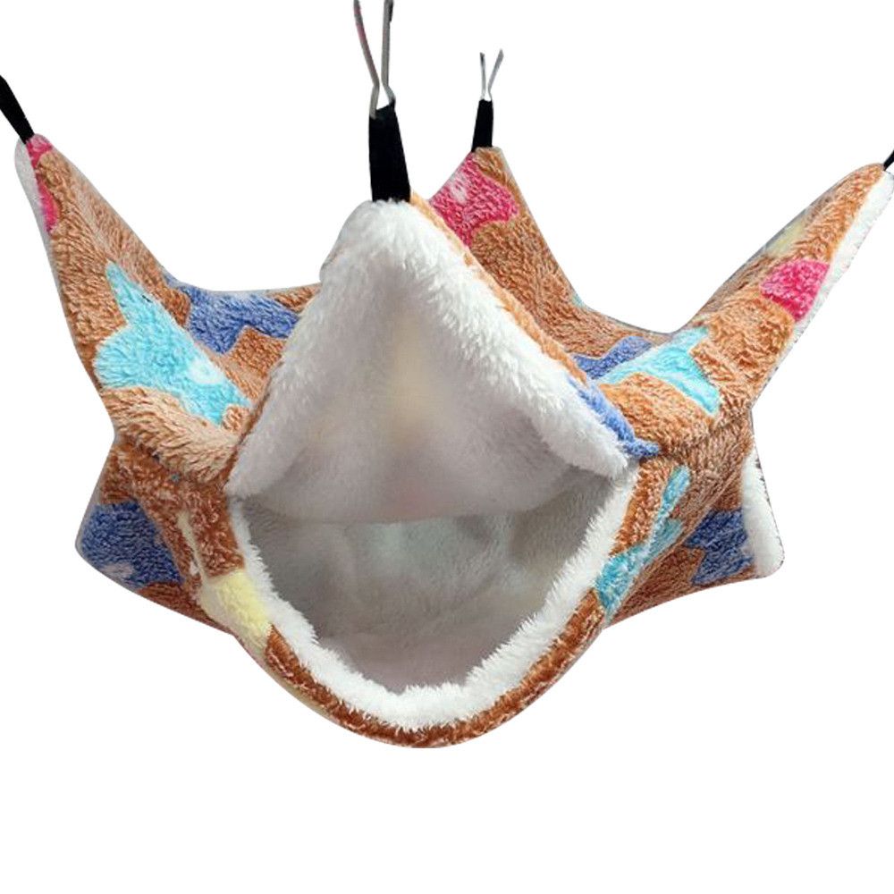 Small Pet Hammock Hanging Beds Hamster Cage Ferret Rat Squirrel Beds Comfortable Double-layer Plush Cotton Nest Pet Sleeping Bag: Starfish coffee / S