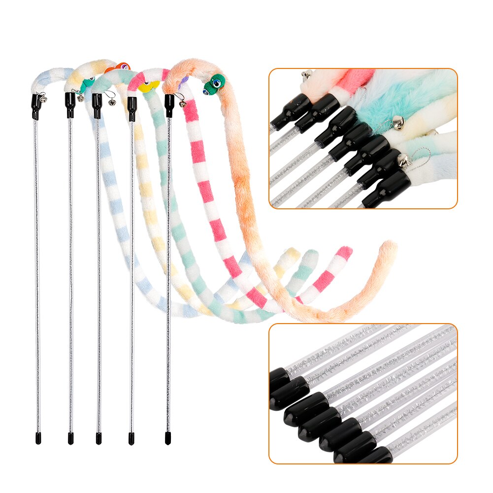 Baguette à taquiner pour chat, jouet interactif pour animal de compagnie, peluche drôle colorée, plumes de chenille, accessoires mignons pour chatons