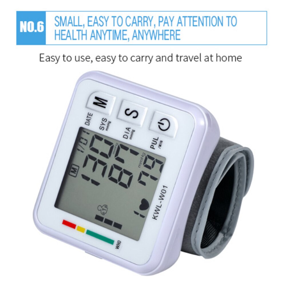 Blood Pressure Monitor Automatic Measurement Wrist Sphygmomanometer Pulse Rate Detection Voice LCD Display Diagnostic Tool