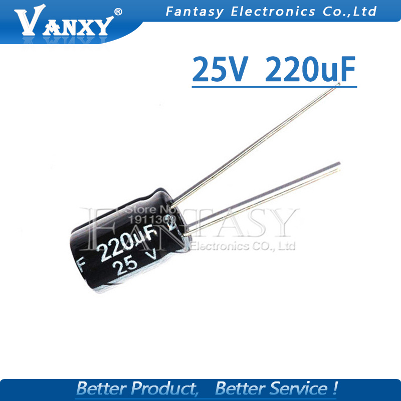 50 stk higt 25 v 220uf 6*12mm 220uf 25v 6*12 elektrolytkondensator