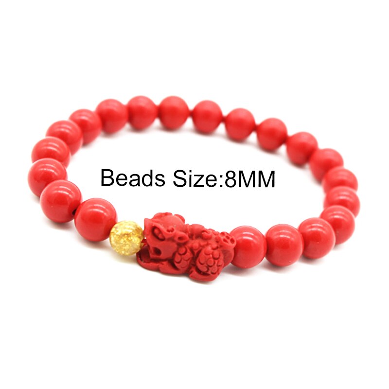 Pixiu Natürliche Stein Armband Männer Frauen Chinesischen Feng Shui Pi Xiu Roten Perlen Armband Gold Reichtum und Gute Glück Unisex armbänder: 8MM