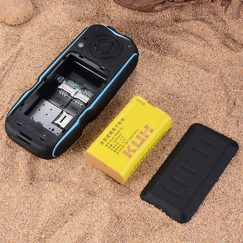 KUH Rugged Outdoor Cell Phone Large Battery Super Long Standby Power Bank Vibration Bluetooth Dual Torch Shockproof Loud Sound