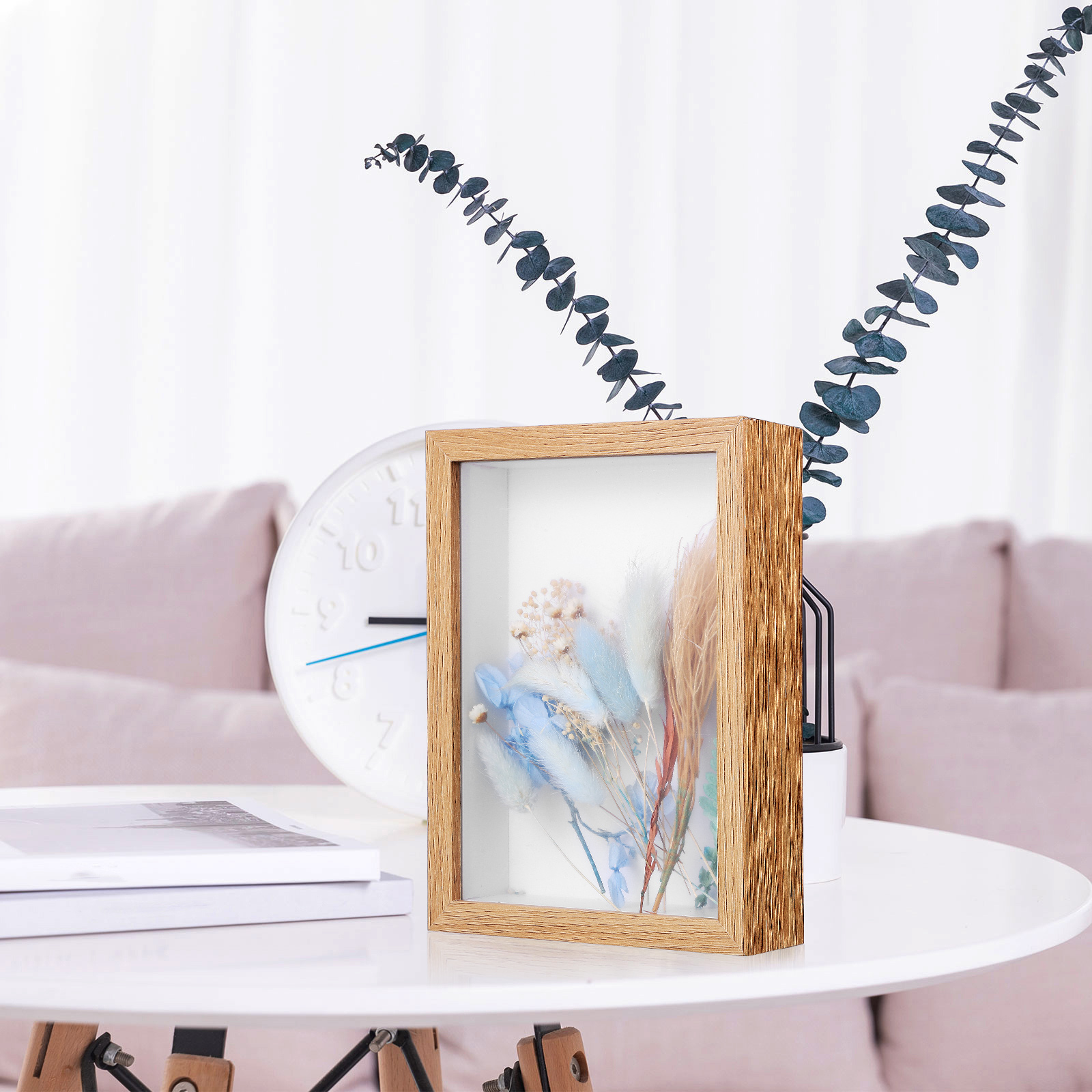 Tørkede blomster skyggemontre bilderamme foto gjør-det-selv tre sommerfugler prøve klart