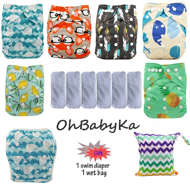 Ohbabyka Baby Cloth Diaper Couche Lavable Training Pants 6pcs Reusable Pocket Diaper Cover+6pcs Bamboo Insert Baby Nappies: 95