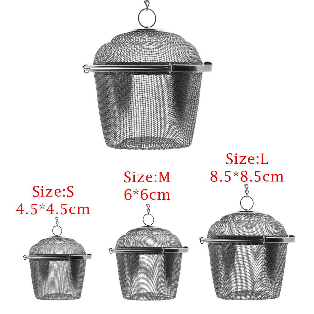 3 størrelse rustfrit stål holdbart sølv genanvendeligt mesh urtekugle te krydderi si tekedel låsende te filter tilføre krydderi