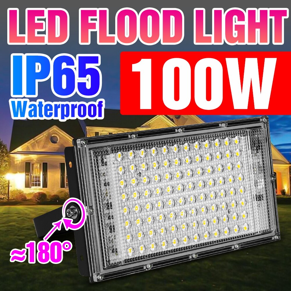 Reflector LED de 220V para exteriores, lámpara de pared de 100W, farola de inundación, iluminación de paisaje, impermeable, para jardín