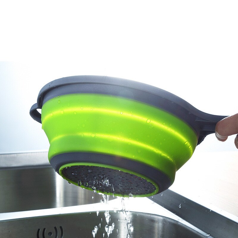 Folding With Handle Silicone Plastic Colander Drain Basket Fruit Vegetable Washing Strainer Drainer Kitchen Accessories