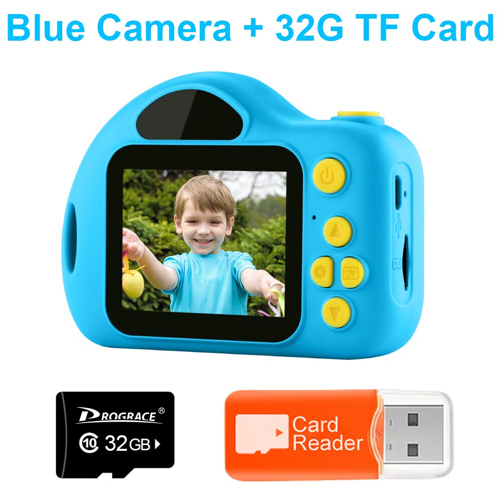 Kid Camera Children Toy Mini Camera Photo Educational Fun Toys for Girls 8MP Digital Camera Child Video Camera Blog camera: 32G Card Blue Camera