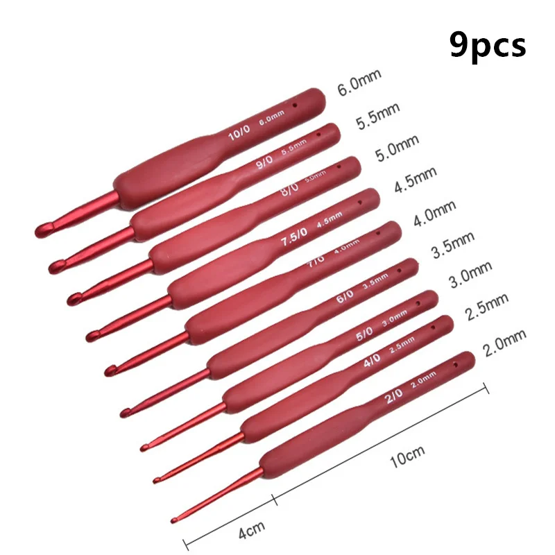 Ganchos de tejer para suéter, herramientas de costura para manualidades hechas a mano, gancho de ganchillo rojo de tulipán de aluminio, mango esmerilado, ganchillo de silicona TPR: Rojo