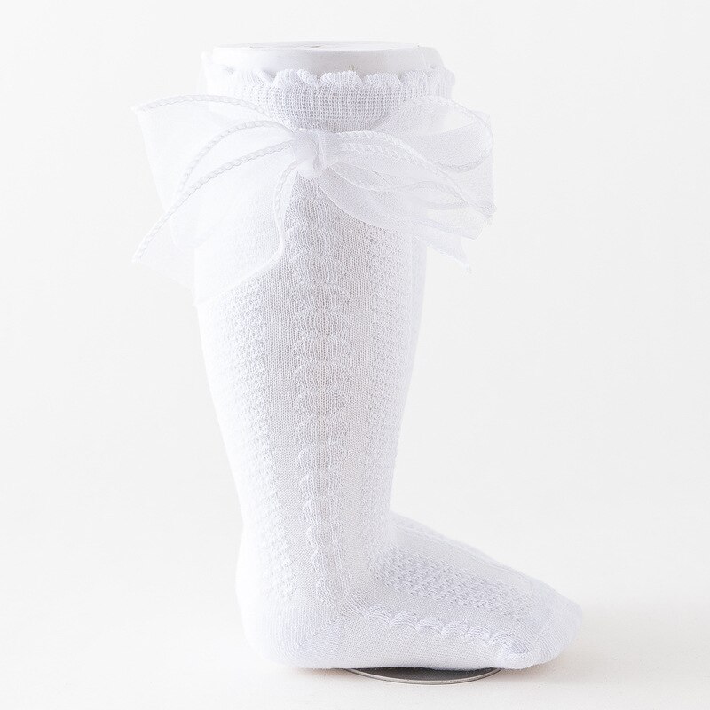 Kant Boog Baby Meisje Sokken Lente Zomer Baby Peuter Knie Sokken Kousen Zachte Katoen Kinderen Lange Sokken Baby Accessoires 0-1Y: white / 0-12months