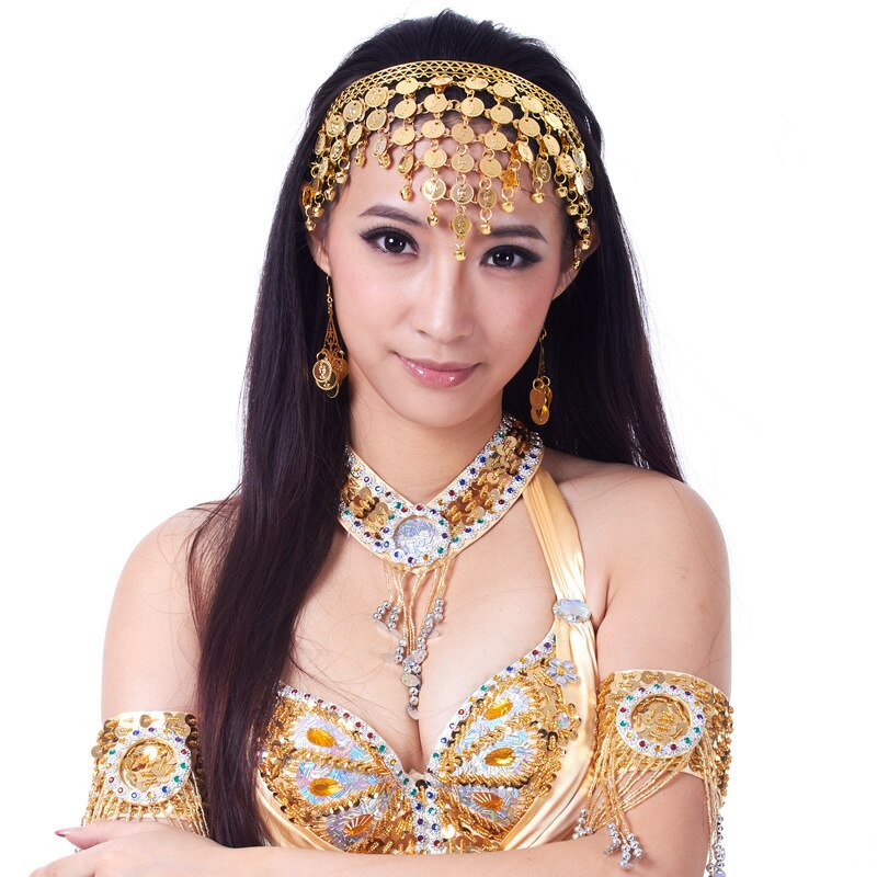 1pc Bauchtanz Zubehör Kopfschmuck Für Bauchtanz Frauen Gold Silber Bauchtanz Leistung Kopf Tragen tanzen Praxis Requisiten: Gold-Dreieck