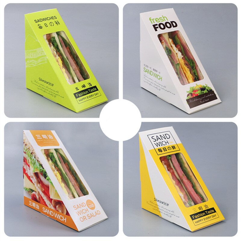 100pcs Sandwich packaging box white card carton baking cake paper box with window picnic party food disposable package