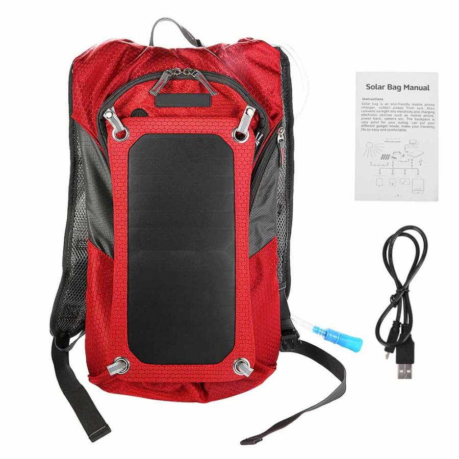 Mochila Solar multifunción de 6,5 W, tesoro de carga con Panel Solar de 2L, bolsa de agua al aire libre para ciclismo, accesorios para viaje: Color rojo