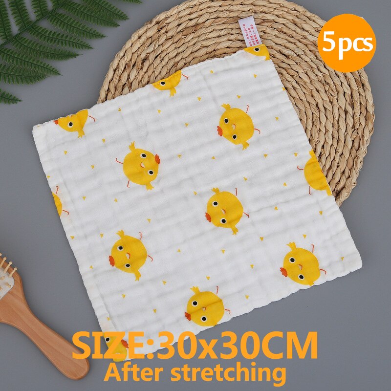 5Pcs Baby Towel Bath Towels Face Washcloth Muslin squares Cotton Hand Wipe Gauze for born Bathing Feeding Kids Handkerchief: 5 chick