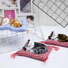 1pc simulering dyr kat håndværk legetøjsbil desktop dekoration et klik vil kalde klud pad sovende kat