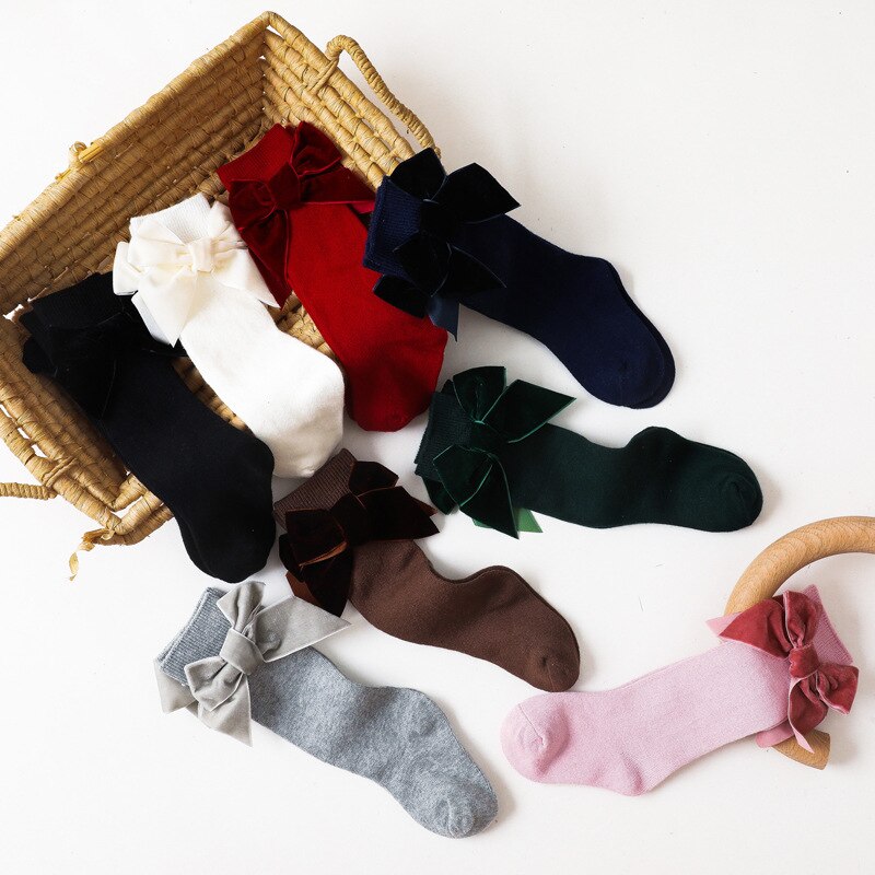 Strik Knie Hoge Baby Sok Zoete Katoen Ademend Peuter Sok Lange Sok Voor Meisjes Prinses Herfst Winter Zachte Effen Kleur