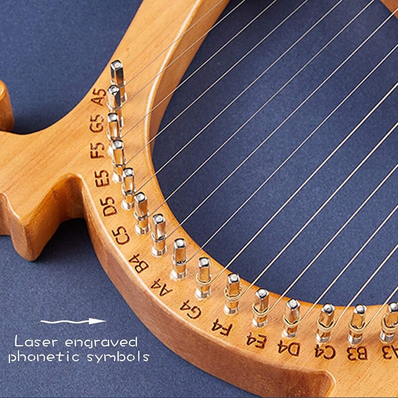 Lyre Harp,Greek Violin,16 Wooden String Harp Solid Wood Mahogany Lyre Harp with Tuning Wrench for Music Lovers Beginners