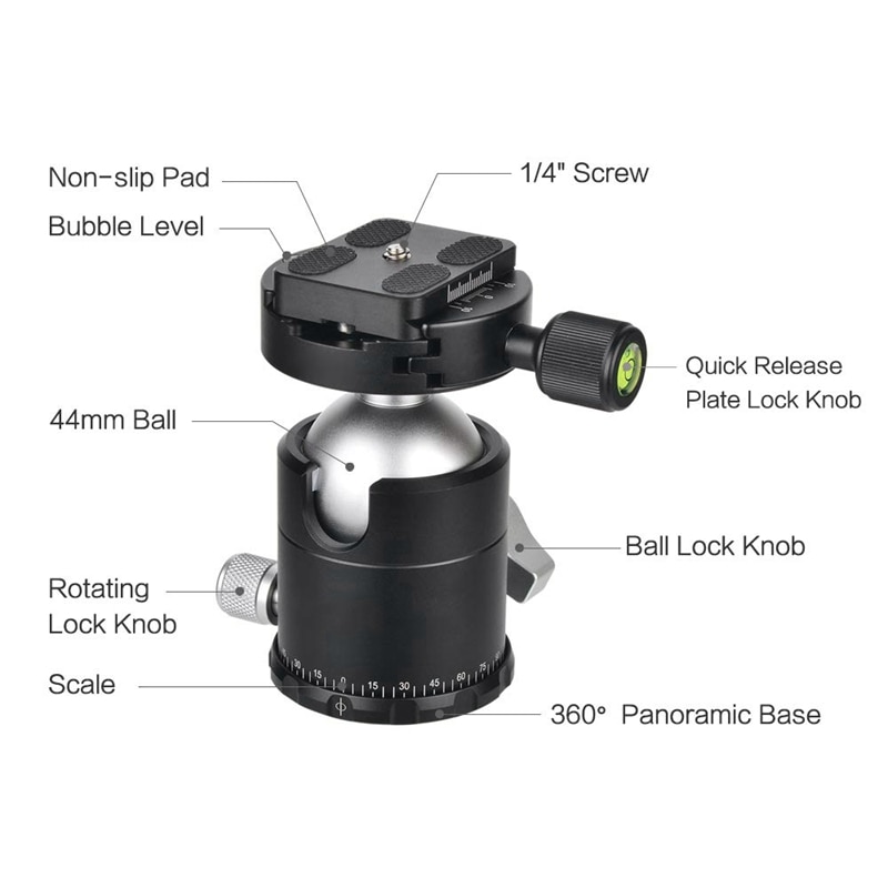 Kamera Stativ Kopf Aluminium Legierung Kamera Panorama Stativ Ball Kopf mit schnell Freisetzung Platte 1/4 Zoll Schraube Halterung für Kameras C
