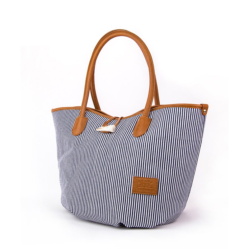 Bolso de lona a rayas para mujer, bolso de mano de pu con retazos, bolso de mano para mujer, botón simple, bolso de lona para mujer