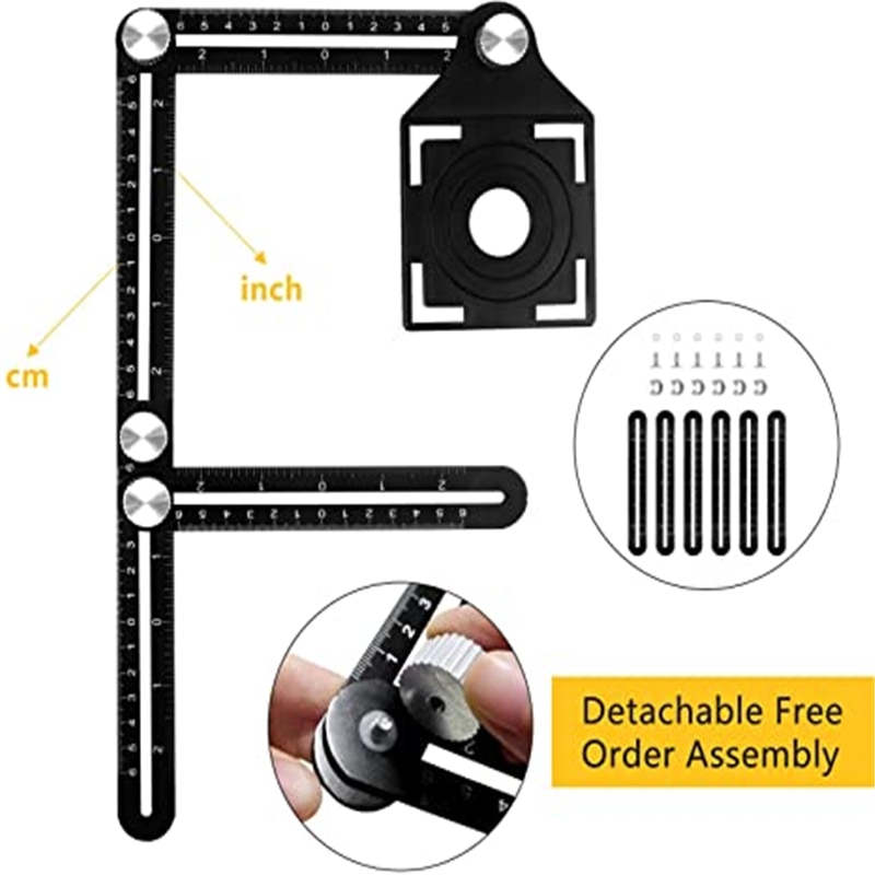 Multi-angle Measuring Ruler Aluminum Alloy Angle Adjuster Six-sided Folding Ruler Tile Puncher for Builders