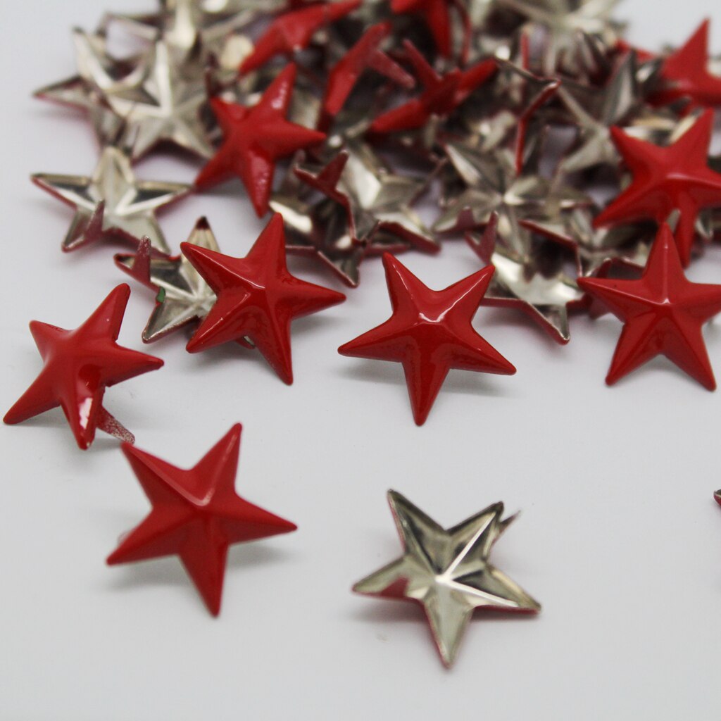 50Pcs Red Metal Star Rivets Studs Fasteners Sewing Leather Craft Jean 15mm