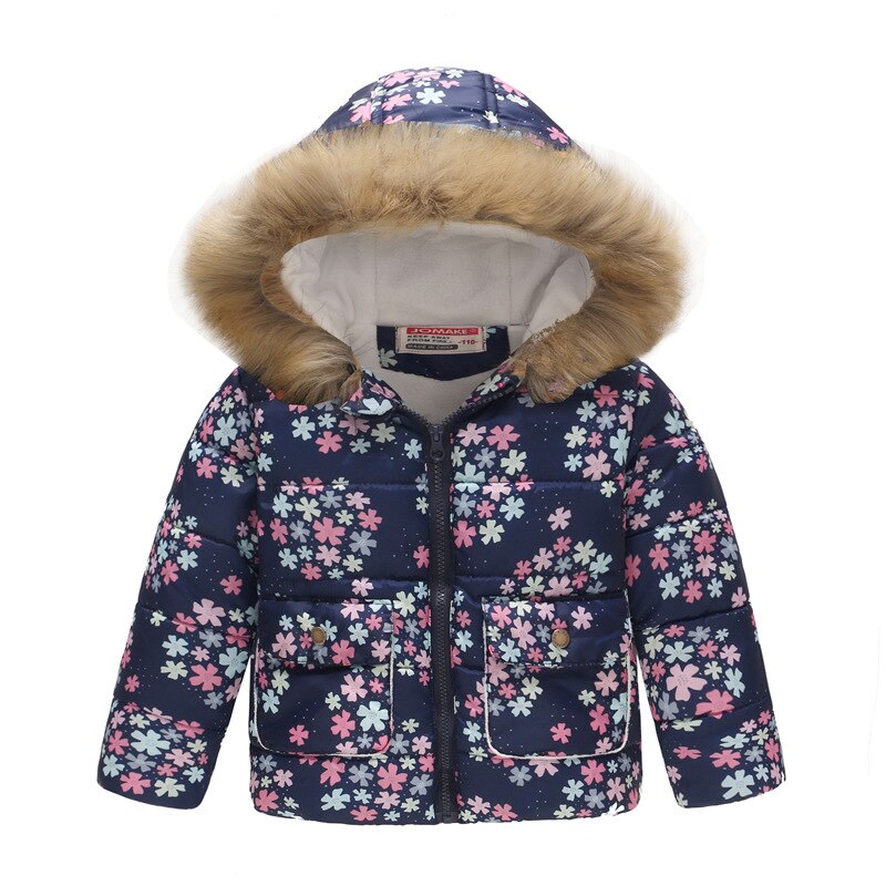 Kids Faux Fur Down Kraag Parka Jassen Voor Meisjes Jongens Winter Warming Bloemen Patroon Hooded Uitloper Jassen Kinderkleding