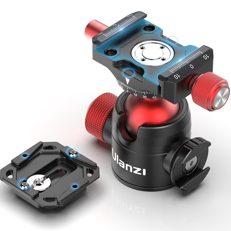 Ulanzi U-70 Metal Ballhead Gimbal Arca Swiss and PD Quick Release Plate Extend Cold Shoe 1/4'' Screw Tripod Mount Max load 20KG