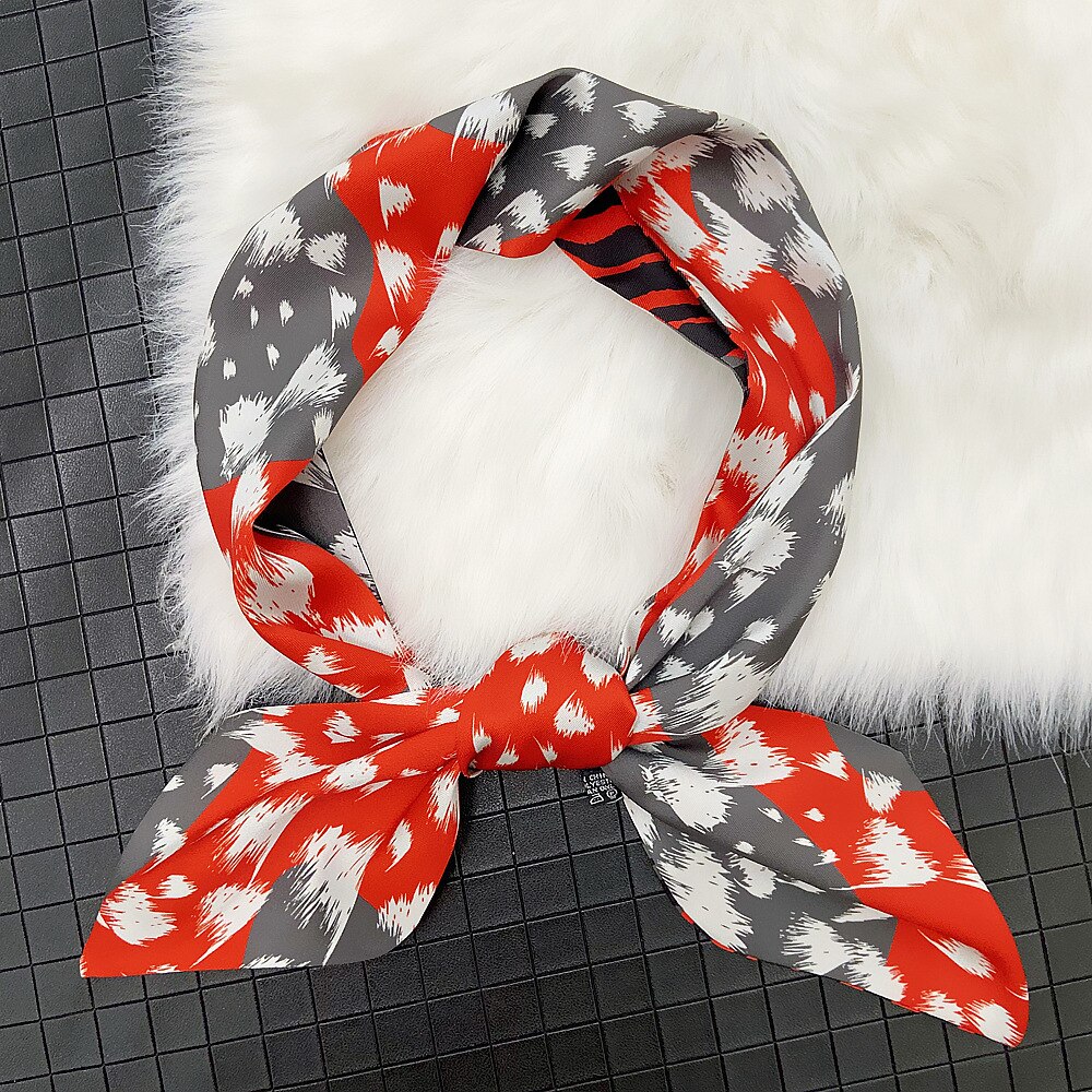 Factory Double Printing Long Silk Women Neckerchief Skinny Bag Scarf Female Neck Twill Silk Scarf Head Scarves Wraps For Ladies: leopard Red