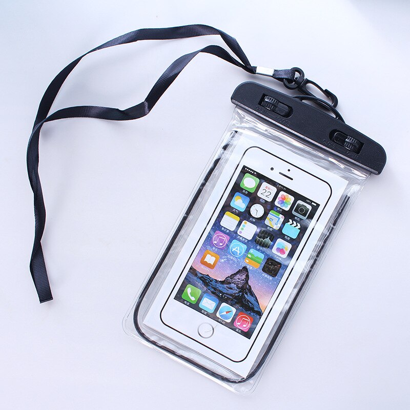 Summer Luminous Waterproof Pouch Swimming Gadget Beach Dry Bag Phone Case Cover Camping Skiing Holder For Cell Phone 3.5-6Inch: Black