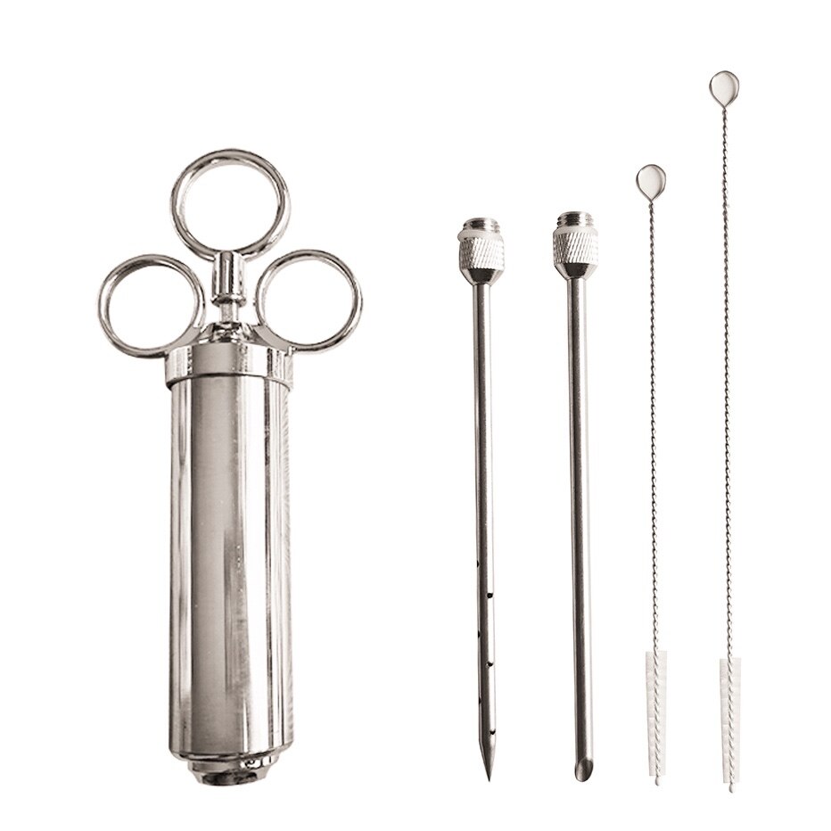 Inyector de carne de pollo y pavo de acero inoxidable, jeringa de condimentos, utensilios para salsa, accesorios de cocina, inyector de sabores: 2 needles and brush