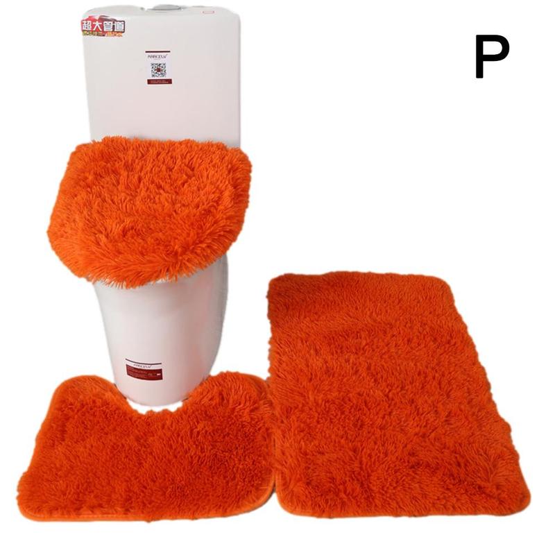 3 Stks/set Kleur Badkamer Mat Set Rechthoek Pluizige Haren Bad Tapijten Moderne Wc Deksel Cover Tapijten Kit Badkamer Accessoires: Orange