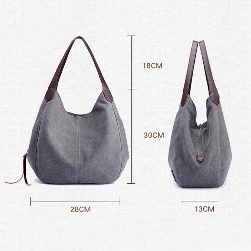 Vrouwen Canvas Handtassen Vrouwelijke Zwervers Enkele Schoudertassen Vintage Solid Multi-pocket Dames Bakken Bolsas