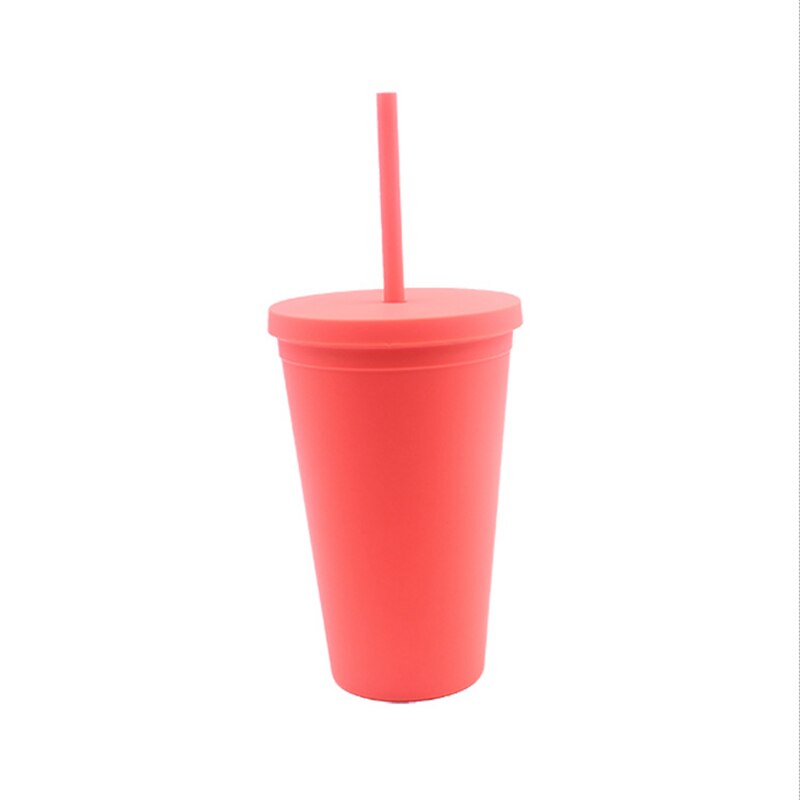 4 Colors Acrylic Reusable Double Wall Tumblers with Lids and Straws Thermal Insulation Straw Cup Coffee Water Cup: 650ml / Watermelon red