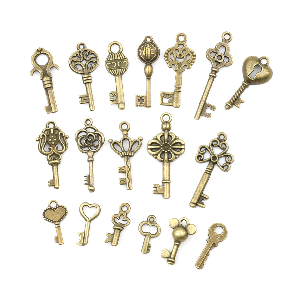 18 stks/sets Brons Charms Skelet Toetsen Lot Antieke Vintage Oude Look Ketting Hanger DIY Armband Ketting Diy Ambachtelijke