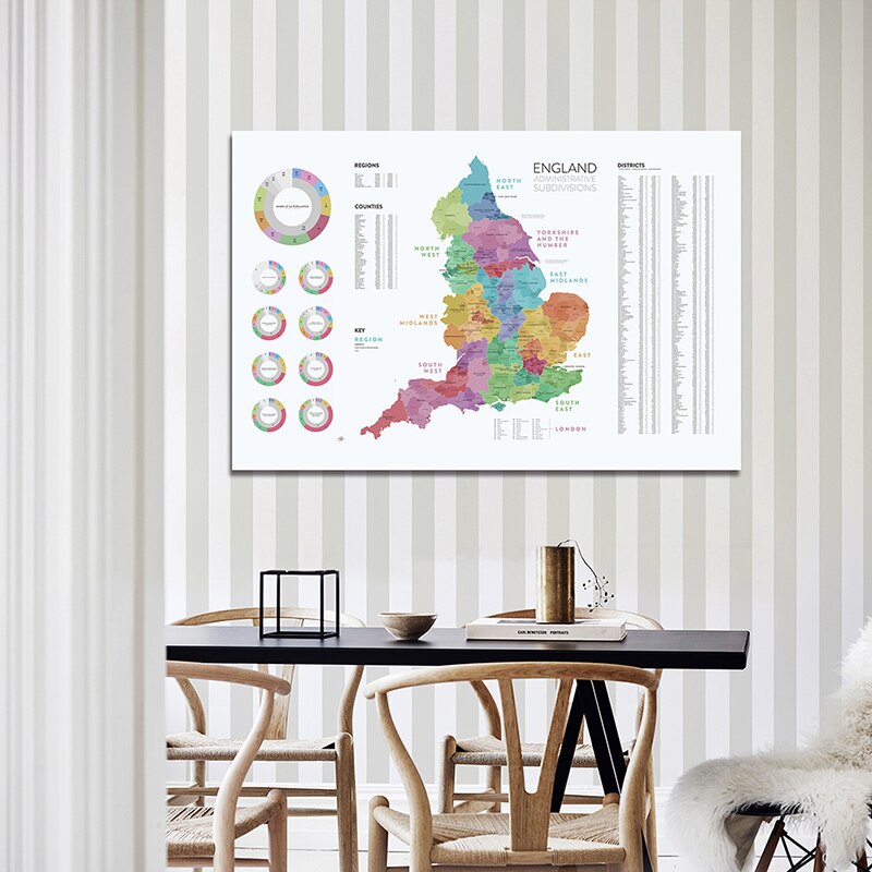 Large England World Map Office Supplies Detailed Poster Non-woven Retro Map of England for School Office Home Supplies 150*100cm