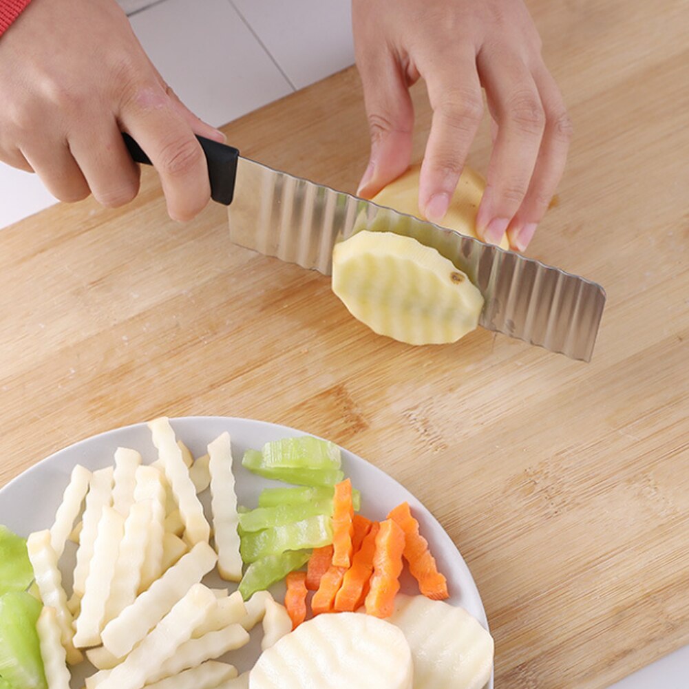 Couteau de cuisine ondulé en acier inoxydable, coupe-pommes de terre,  hachoir à frites, outils de
