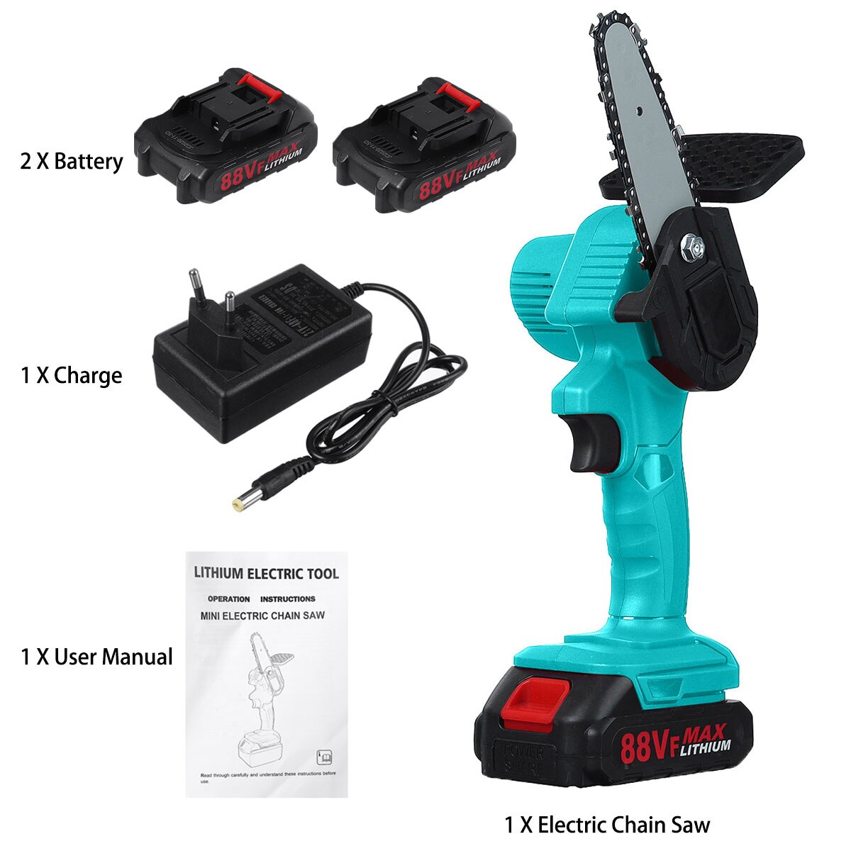 Mini sierras de cadena eléctricas 88VF, motosierra de poda, sierra de corte para árboles de jardín inalámbrica, para cortar madera con batería de litio