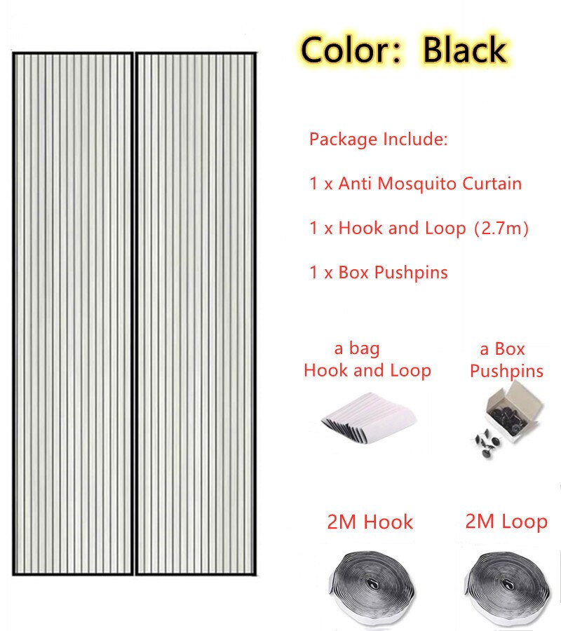Big size Magnetic Attractable Anti Fly Mosquito Insect Curtain Soft Frame Screen Window Mesh Net Automatic Closing Door Screen: Black  type 2 / 100 x 210cm