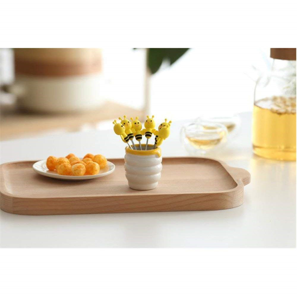 Fourchettes à fruits et abeilles mignonnes avec Pot en céramique | En acier inoxydable, Mini fourchettes à gâteaux et desserts en acier inoxydable, accessoires de cuisine pratiques 6 pièces