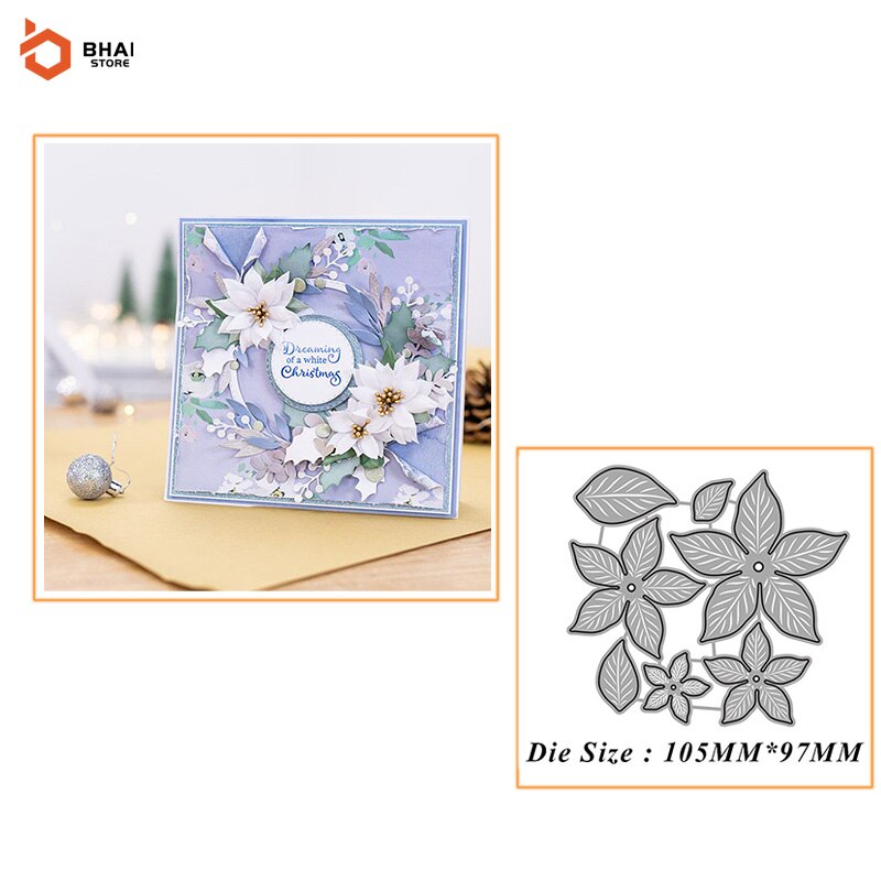 Metal Cutting Dies for Paper Card Album Christmas Poinsettia Embossing Decor Crafts Scrapbooking Hole Punch Stencil