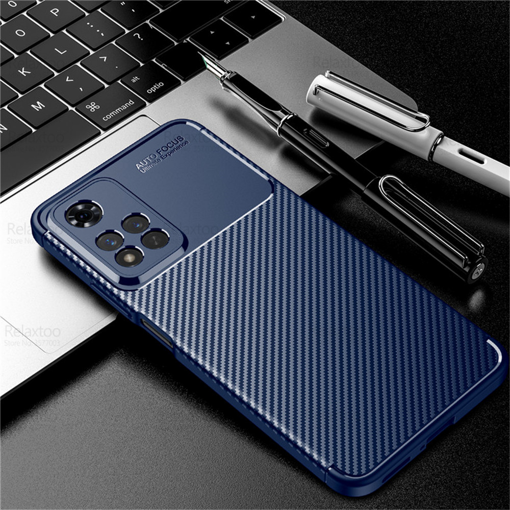 Capa de telefone de fibra de carbono fosco para xiaomi redmi nota 11 pro 5g caso redme redmy note11 11pro 11s 4g à prova de choque coque fino: Note 11 4G / Blue