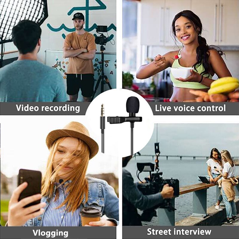3.5 mm Omnidirectional Microphone Clip Portable Microphone 1.5m Wired Condenser Clip-on Lapel Mic Mini Audio Mic for Phone