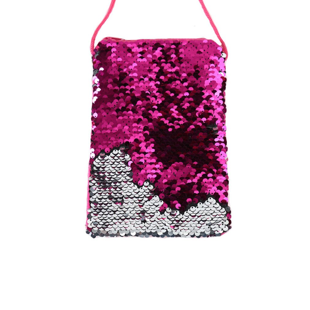 Porte-monnaie à paillettes pour enfants porte-monnaie à une épaule bandoulière portefeuille filles lanière Sequin petits sacs carrés sacs à main: rose red