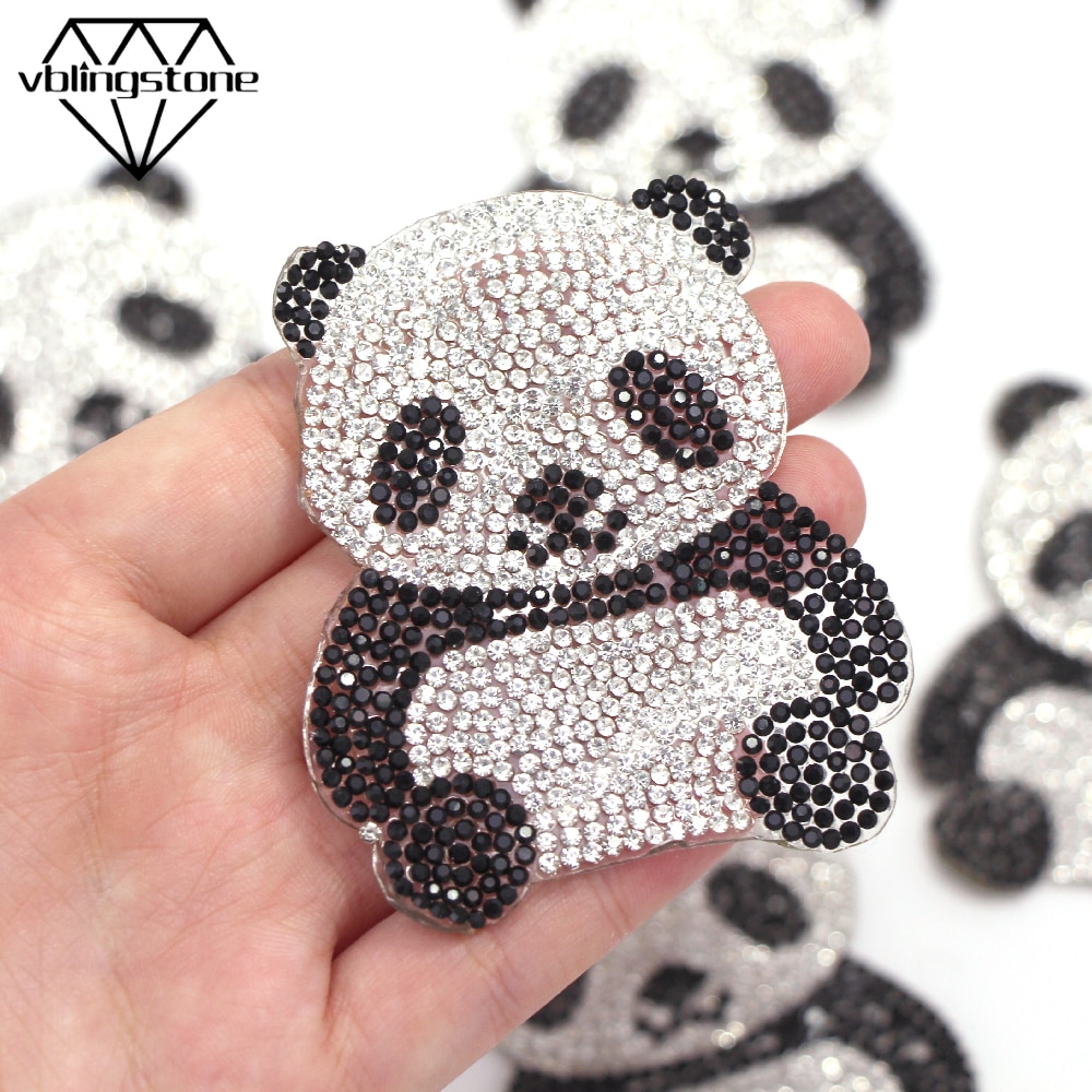 1 stuk kristal strass panda patches voor kleding strijkbaar geborduurde patches dieren strass applicaties diamant stoffen sticker