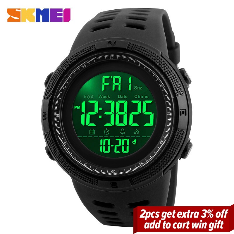 Skmei Digitale Horloges Heren Sport Countdown Chrono Horloges Mannen Mode 2 Tijd Wekker Horloges Mannelijke Klok Hombre 1251