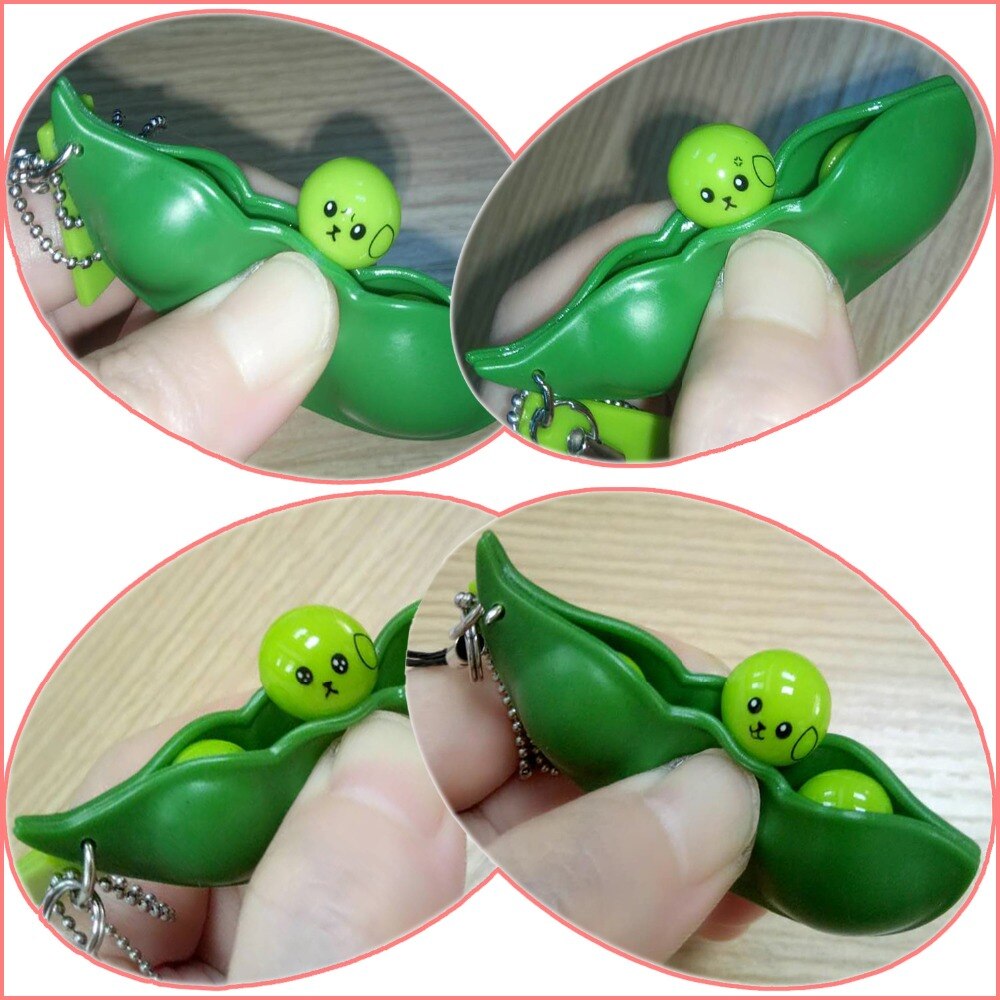 1pc Squishy Infinite Squeeze Edamame Bean Pea Expression Chain Key Pendant Ornament Stress Relieve Decompression Toys antistress