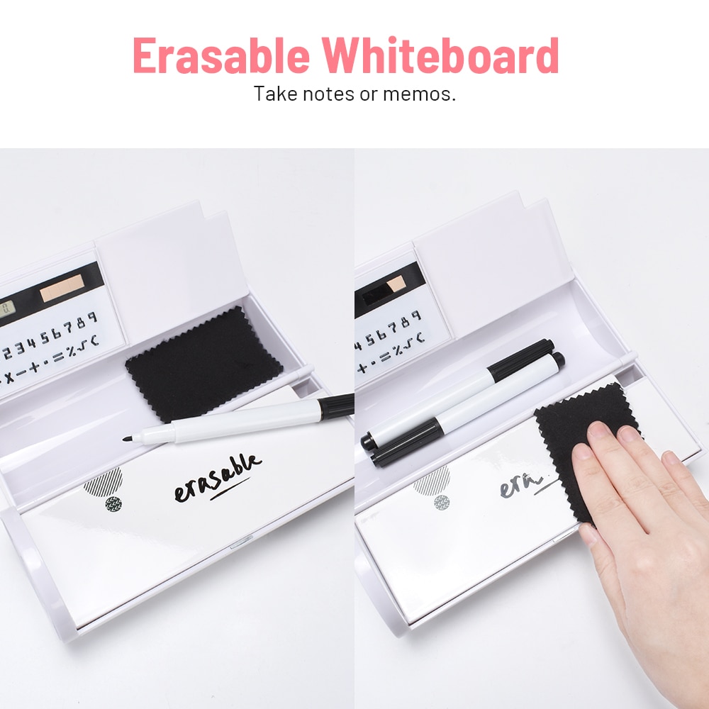 Multifunctional Pencil Case Large Capacity Pen Box with Mirror Sliding Block Digital Clock Solar Caculator School Stationery