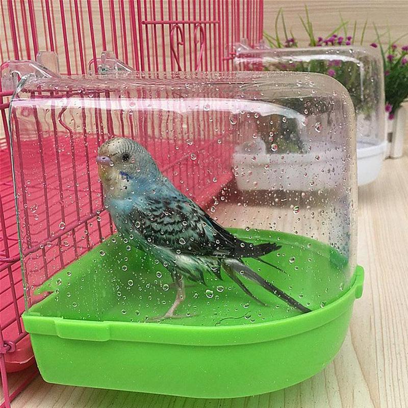 Bird Bath Bathtub Bath Box Bird Cleaning Tool Cage Accessories Parrot Bath Transparent Plastic Hanging Tub Shower Color Random